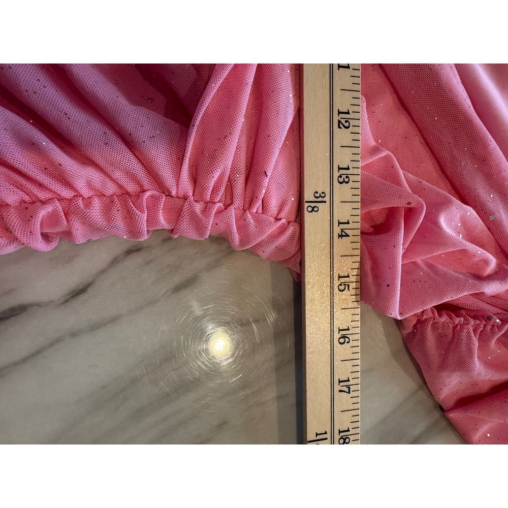 SHEIN Pink Glitter Mesh Ruched Bodycon Mini Dress Long Sleeve Wrap Front XL - Picture 7 of 9